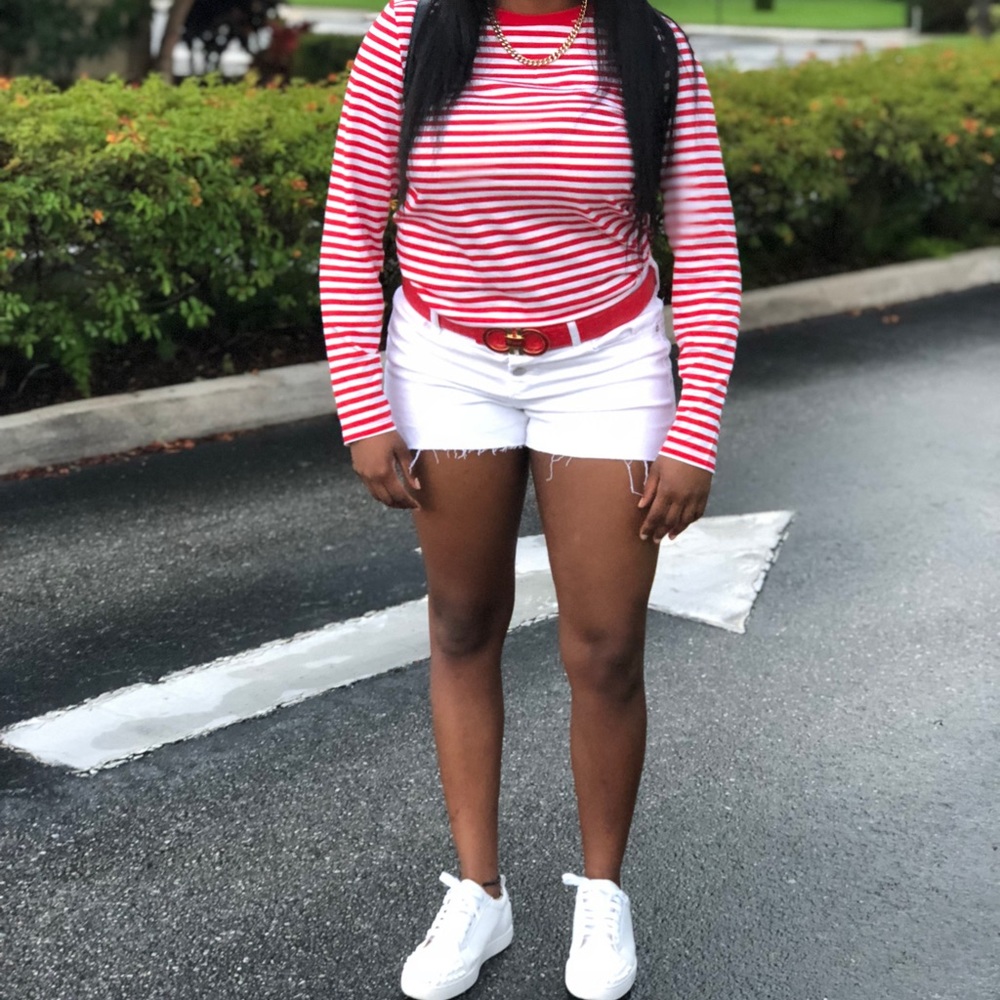 Long sleeve striped red and white shirt